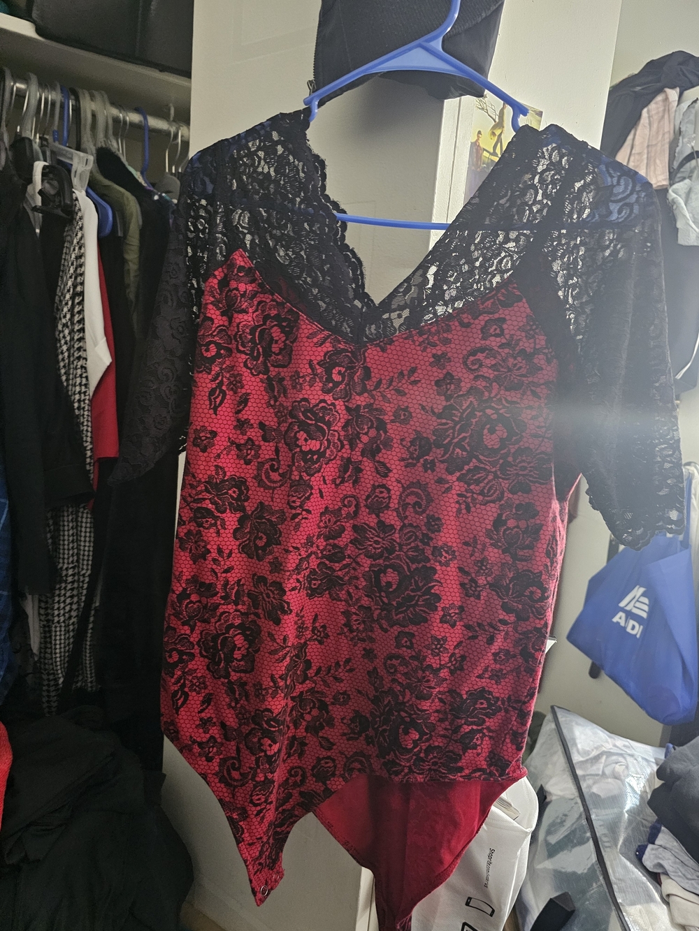 torrid Red and Black Lace V-Neck Overlay Top